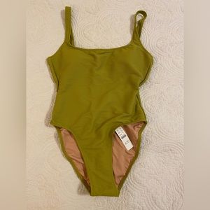 NWT J Crew squareneck ribbed one piece swimsuit, Salerno olive